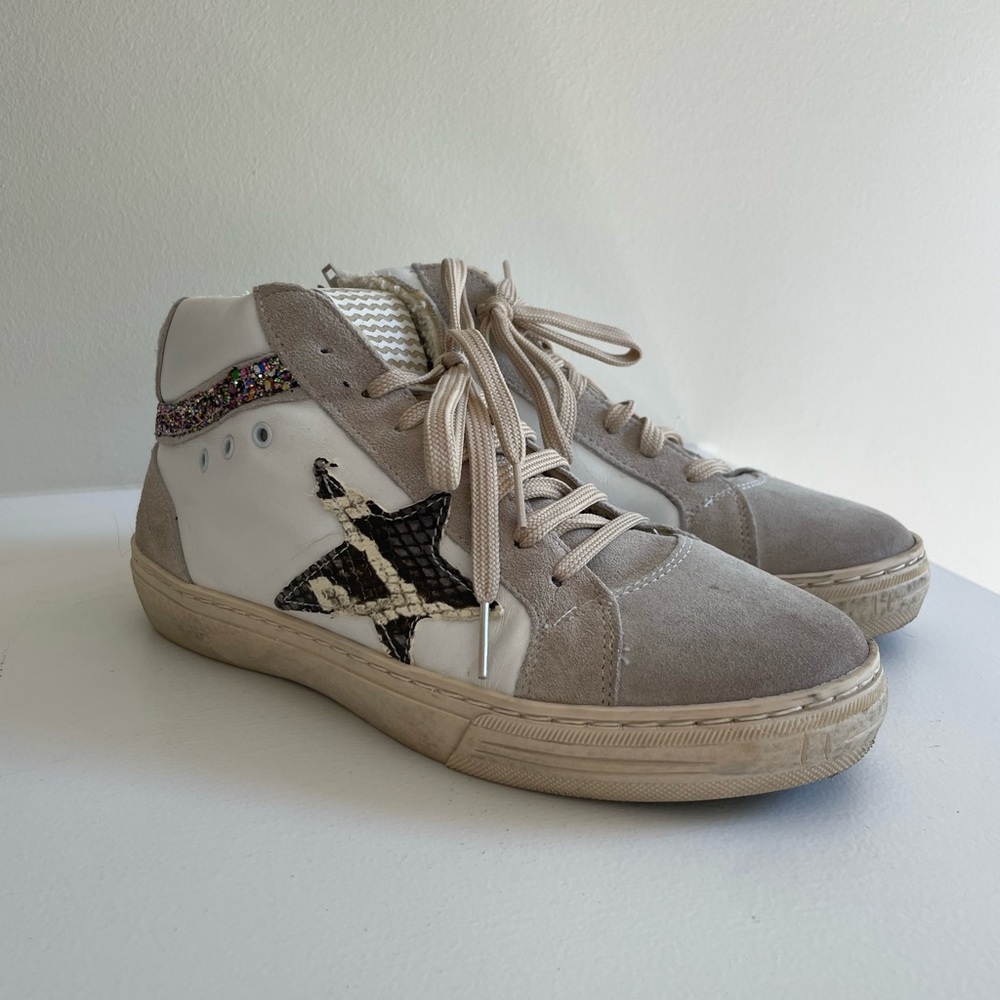 Piranha running shoes- snakeskin star/glitter details, side zipper high tops